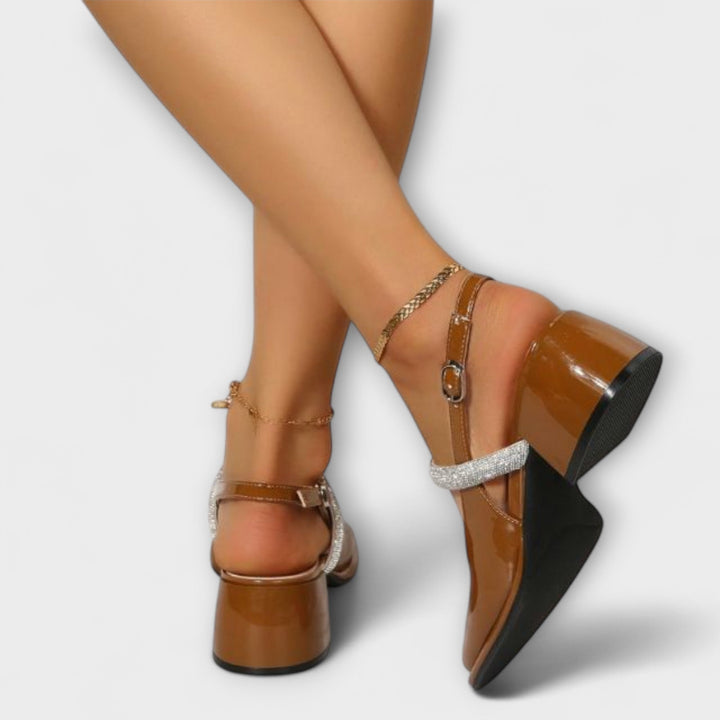 Celandra - Mary Janes with Glitter Straps and Block Heels