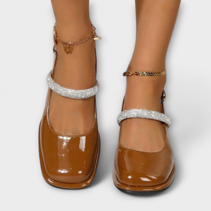 Celandra - Mary Janes with Glitter Straps and Block Heels