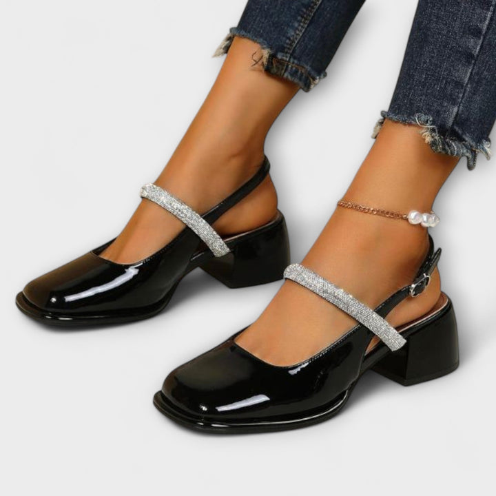 Celandra - Mary Janes with Glitter Straps and Block Heels