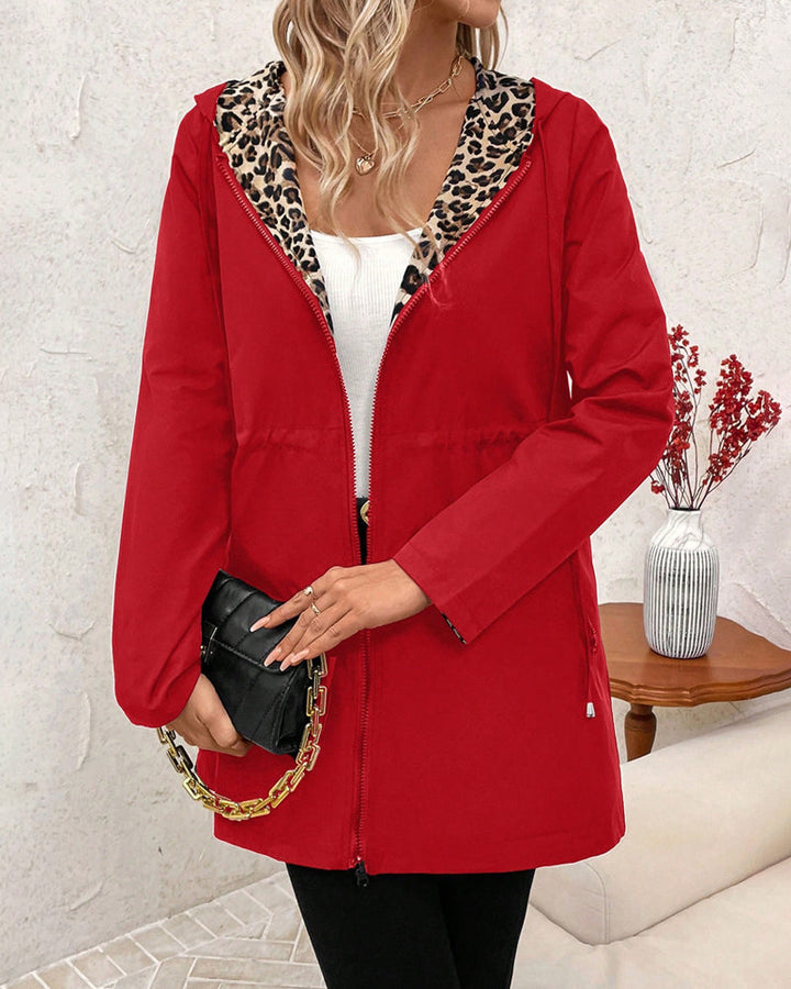 Reversible Leopard Print Hooded Coat