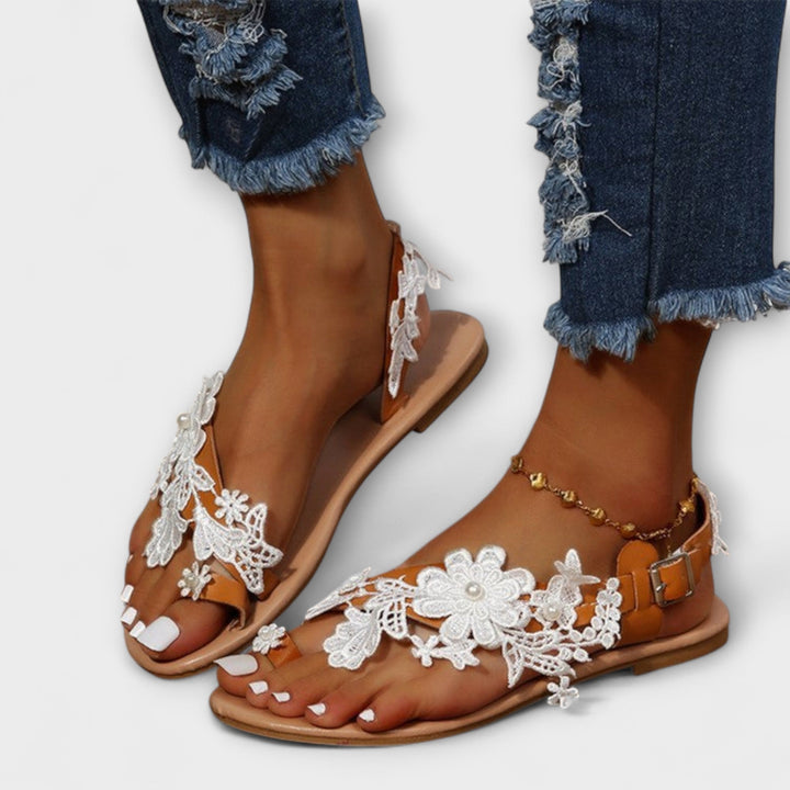 Boho - Comfortable Sandals with Flowers & Ankle Strap